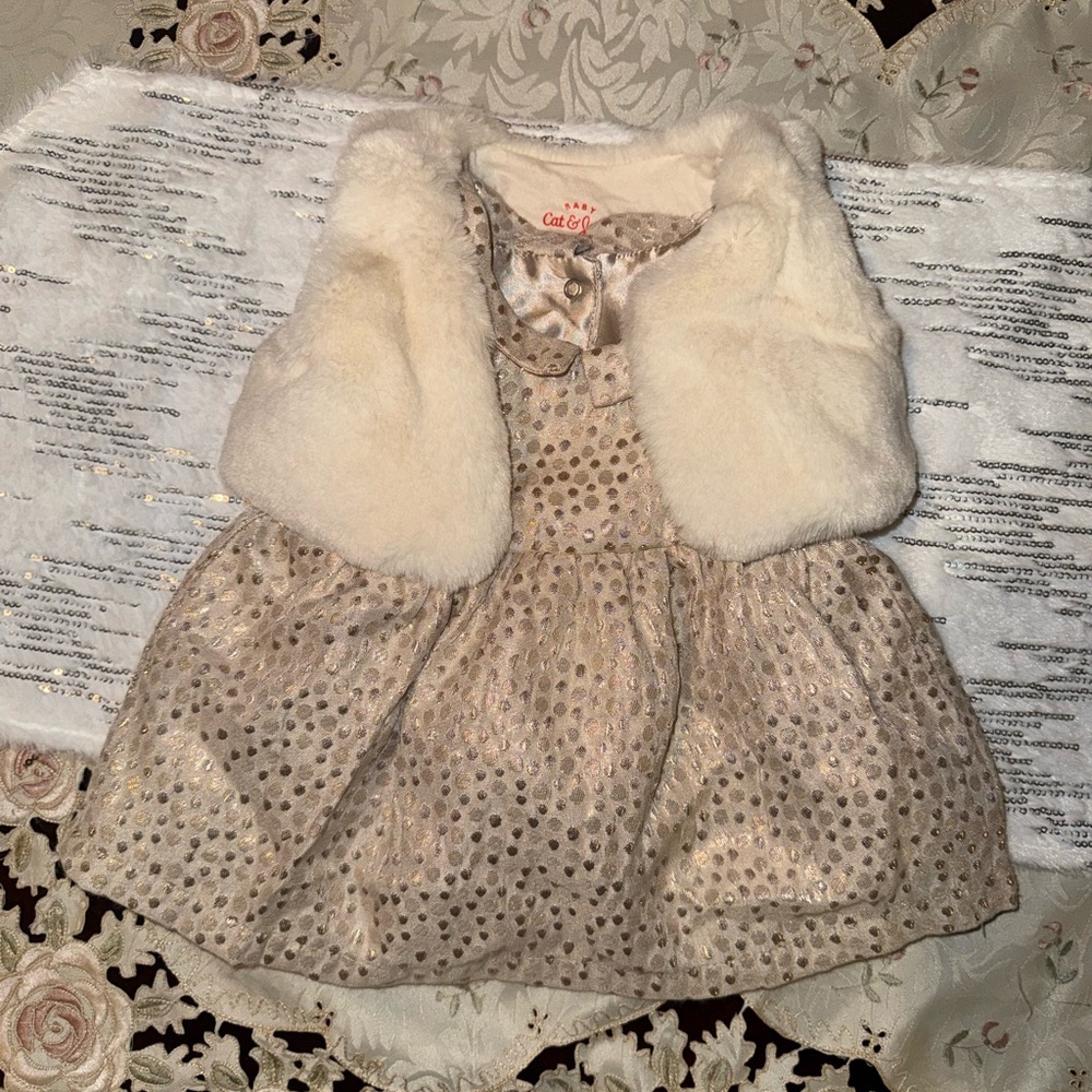 Cat & Jack Gold Polka Dot Dress with Cream Vest